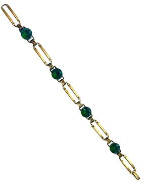 Vtg Art Deco ENGEL BROTHERS 1/20 10k Gold Filled Green Glass Link Bracelet
